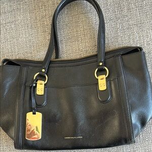 Lauren Ralph Lauren Black Leather Tote Bag